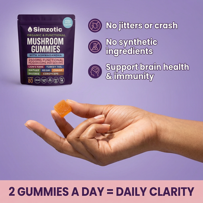 Simzotic™ Mushroom Ashwagandha Gummies (Doctor Recommended For Daily Stress & Focus Support)
